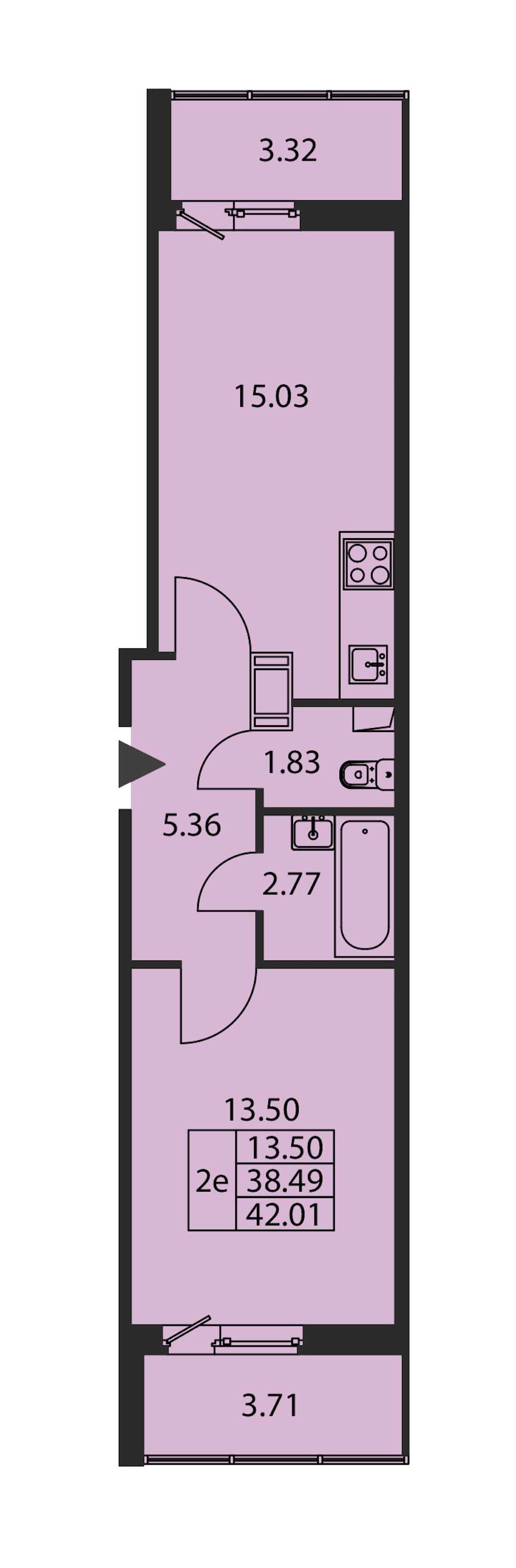 1-комнатная квартира 38.49 м², 12/12 эт., ЖК «Полис ЛАВрики»